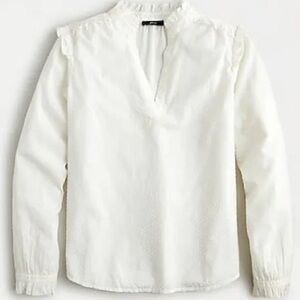 J CREW RUFFLE-TRIM V-NECK POPOVER IN CLIP DOT ivory